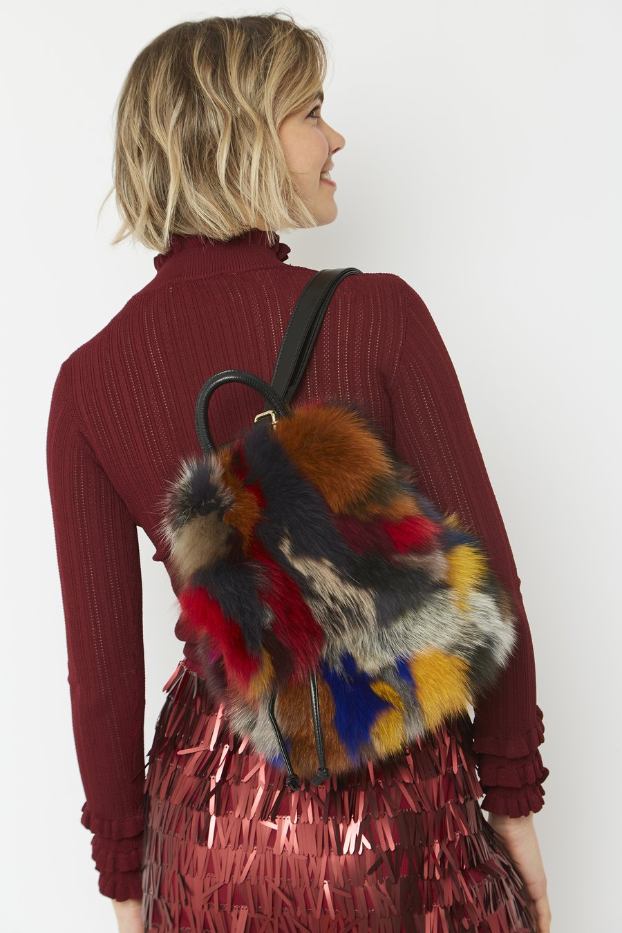 Limited Edition Fox Fur Rucksack Bag - Red